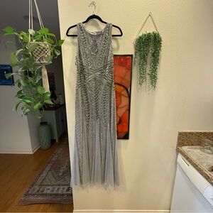 Adrianna Papell Silver Sequin mermaid gown